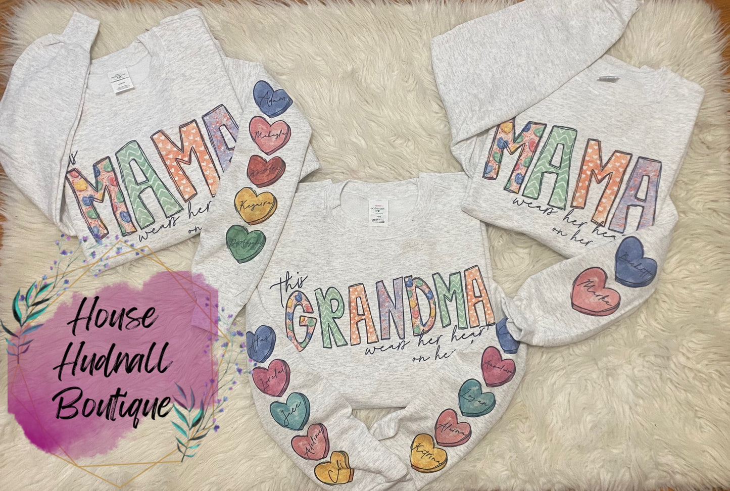 Candy hearts This “Mama” wears her heart on her sleeve